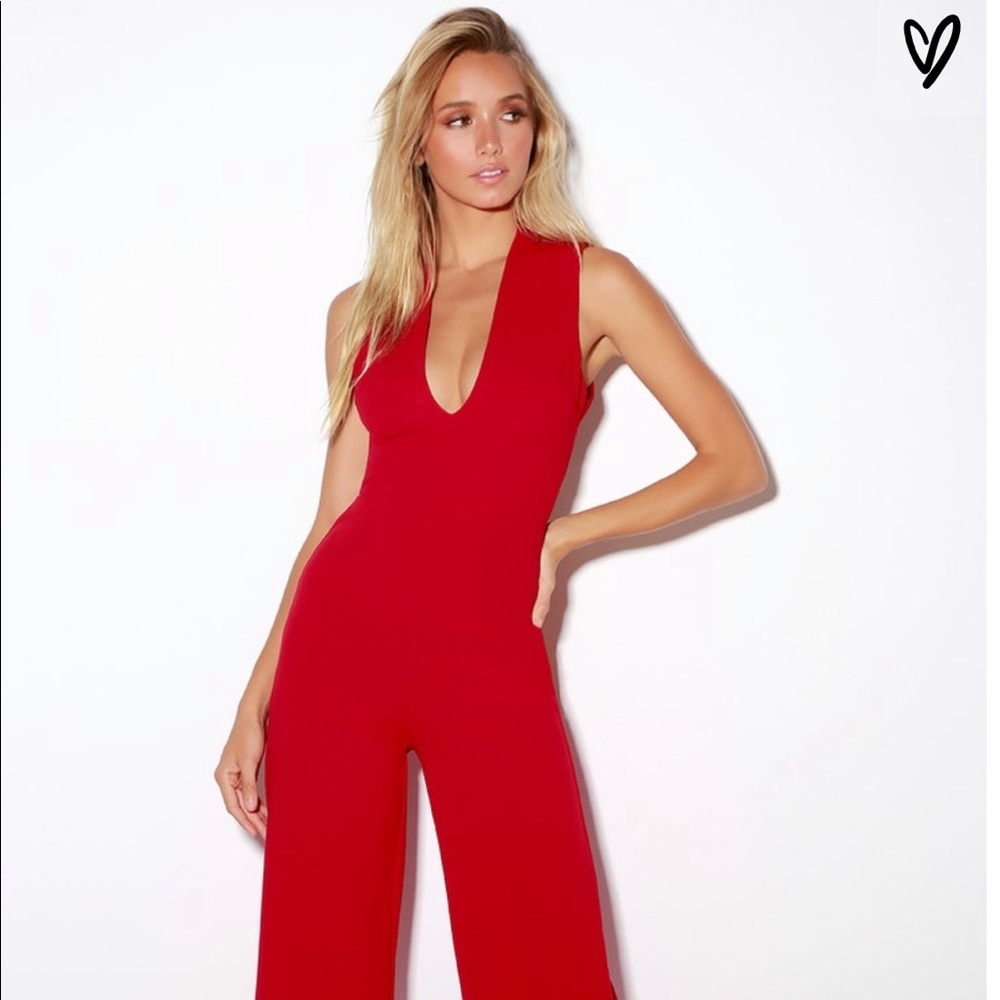 Lulu’s Thinking Out Loud Backless Red Jumpsuit